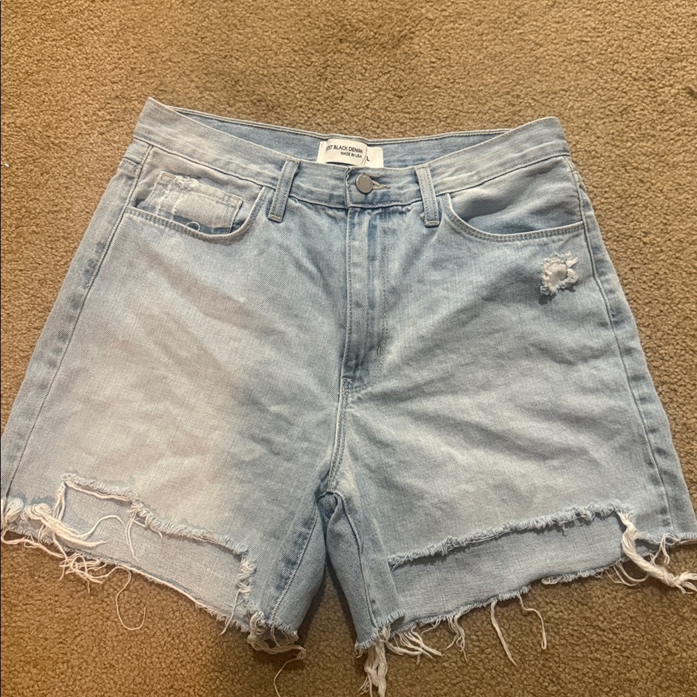 Just black Light Blue Frayed Denim Shorts